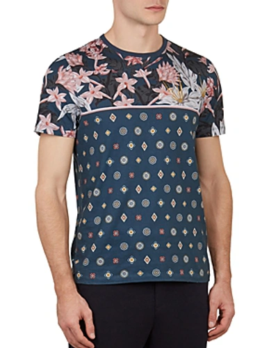 Ted Baker Lyme Floral Print Crewneck Tee In Blue