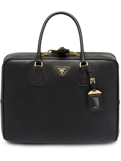 Prada Saffiano Logo Suitcase In Black