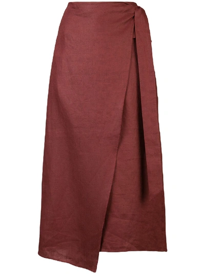 Tibi Linen Canvas Wrap Skirt In Red