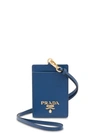 Prada Logo-plaque Lanyard Cardholder In Blue