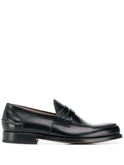 Green George Almond Toe Loafers In Black