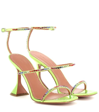 Amina Muaddi Gilda Embellished Leather Sandals In Yellow