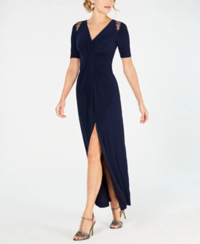 Adrianna Papell Shoulder-cutout Jersey Gown In Midnight