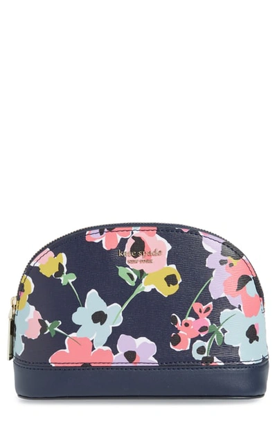 Kate Spade Sylvia Wildflower Faux Leather Cosmetics Case In Navy Multi