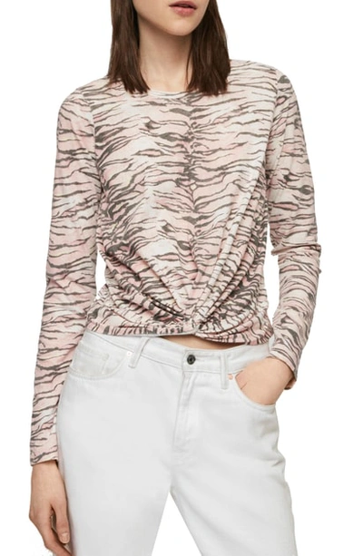 Allsaints Tygers Knot Front Cotton Blend Top In Pale Pink