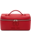Prada Logo Plaque Travel Pouch In Red
