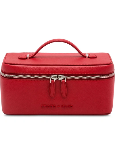 Prada Logo Plaque Travel Pouch In Red