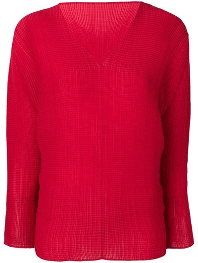 Issey Miyake Plissiertes Top - Rot In Red