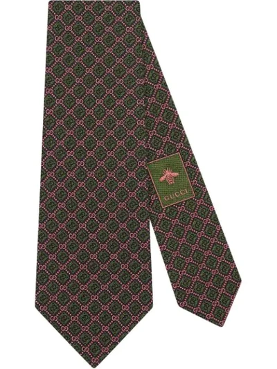 Gucci Gg And Rhombus Motif Silk Tie In Green