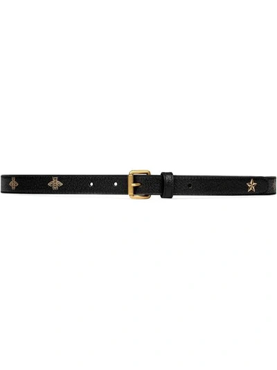 Gucci Belt With Bees And Stars Print In Black