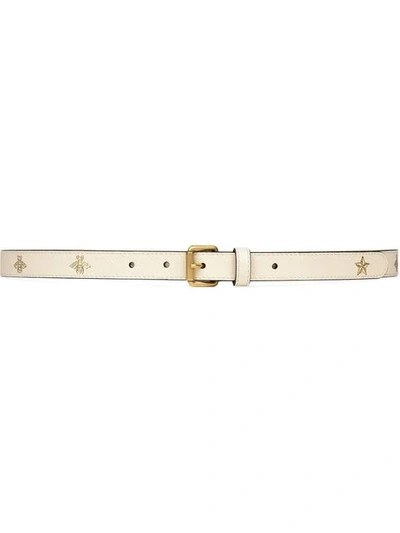 Gucci Belt With Bees And Stars Print In White