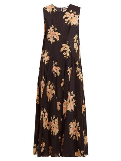 Raey Darted Vintage Floral-print Silk Dress In Black