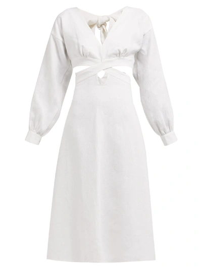Ephemera Cut-out Panel Linen Midi Dress In White