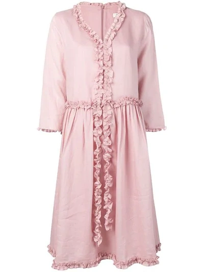 Max Mara Alcuno Frill-trimmed Flared Woven Dress In Pale Pink