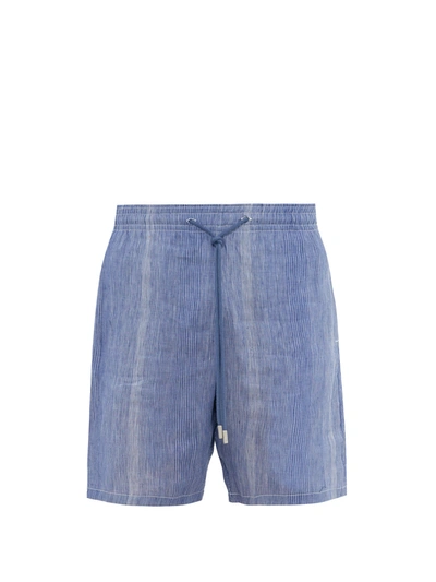 Vilebrequin Bolide Striped Linen And Cotton-blend Drawstring Shorts In Blue