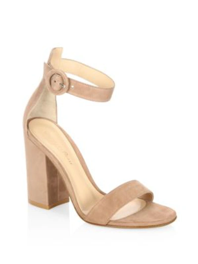 Gianvito Rossi Suede Chunky-heel Ankle-wrap Sandals In Praline