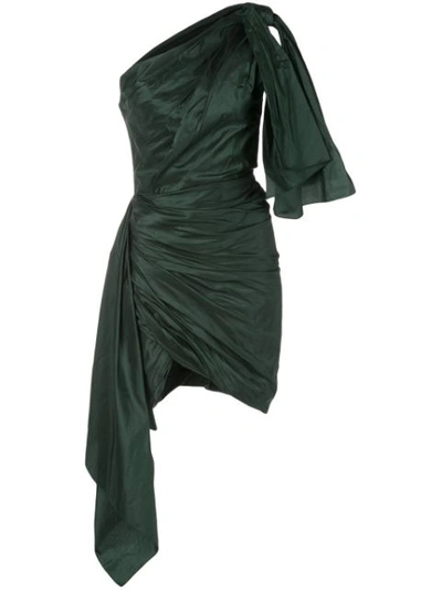Oscar De La Renta One-shoulder Knotted Silk-taffeta Mini Dress In Green