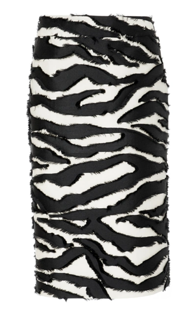 Oscar De La Renta Zebra-print Silk Fil Coupé Midi Skirt In Black/white