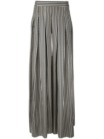 Oscar De La Renta Pleated Printed Silk-chiffon Wide Leg Pants In Black