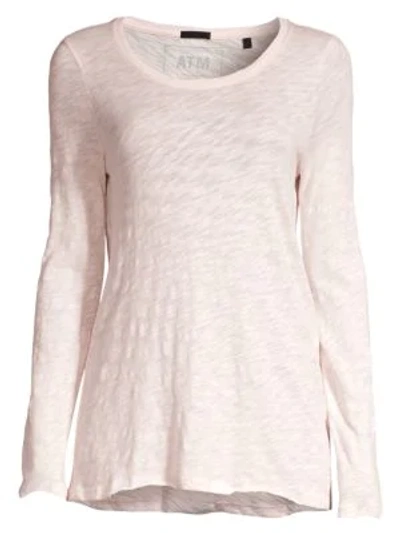 Atm Anthony Thomas Melillo Destroyed Wash Long Sleeve Slub Jersey Tee In Faded Rose