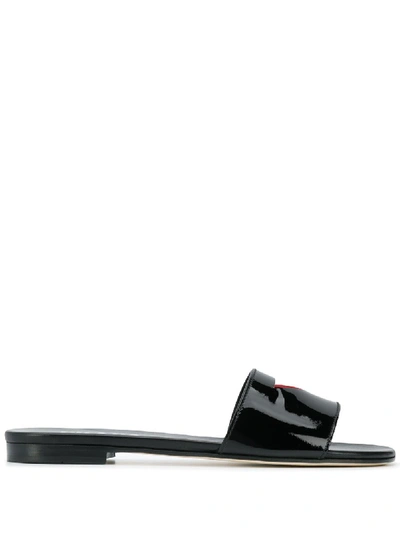 Prada Patent Slides With Cut-out Triangle In Black,red