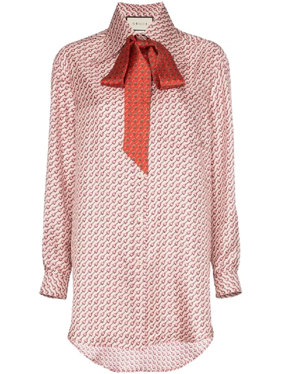 Gucci Patterned Pussy-bow Shirt In 5320 Pink
