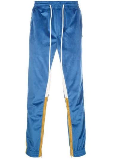 God's Masterful Children Velvet Retro Trousers In Blue/yellow