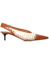 Altuzarra Peppino Fishnet And Leather Slingback Pumps In Tan