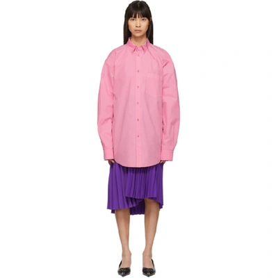 Balenciaga Oversized Printed Cotton Shirt In Pink