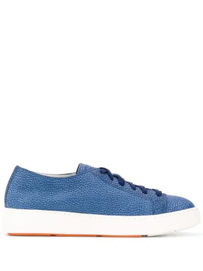 Santoni Embossed Lo-top Trainers In Blue