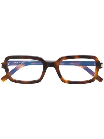 Saint Laurent Rectangle Frame Glasses In Brown