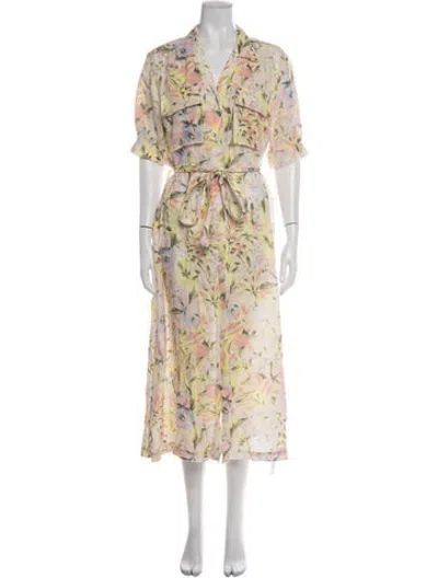 Pre-owned 120% Lino Linen Midi Length Dress In Multicolor