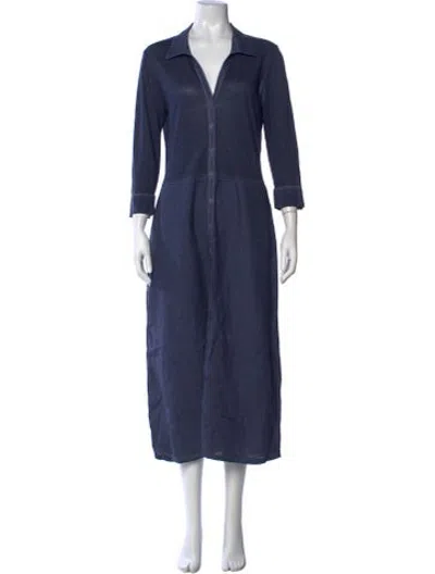 Pre-owned 120% Lino Long Dress In Blue