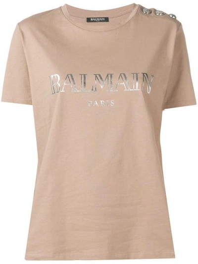 Balmain Logo Printed T-shirt - Neutrals