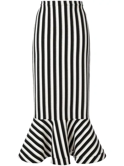 Saloni Portia Striped Crepe Skirt In White