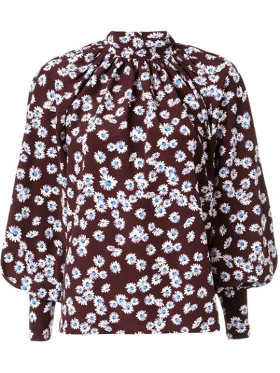 Anna October Daisy Print Blouse In Brown