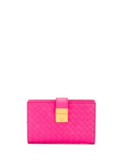 Bottega Veneta Intrecciato Weave French Wallet In Pink