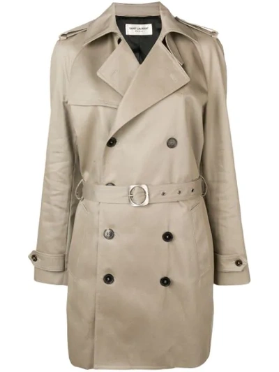 Saint Laurent Double Breasted Trench Coat In Neutrals