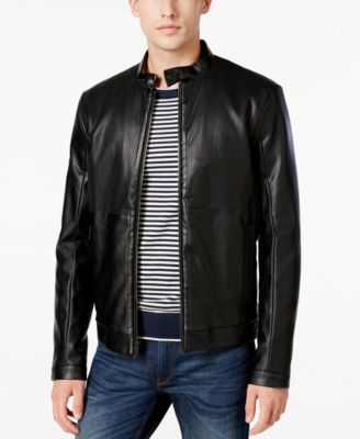 Calvin Klein Men's Perforated Faux-leather Moto Jacket In Black | ModeSens