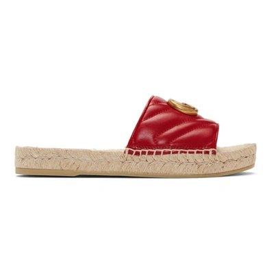 Gucci Pilar Gg Matelasse Espadrille Slide Sandal In Red