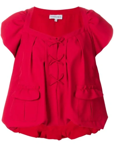 Carven Peplum Blouse In Red