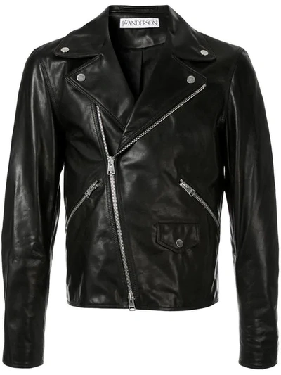 Jw Anderson Men's Gilbert & George Leather Biker Jacket In Black