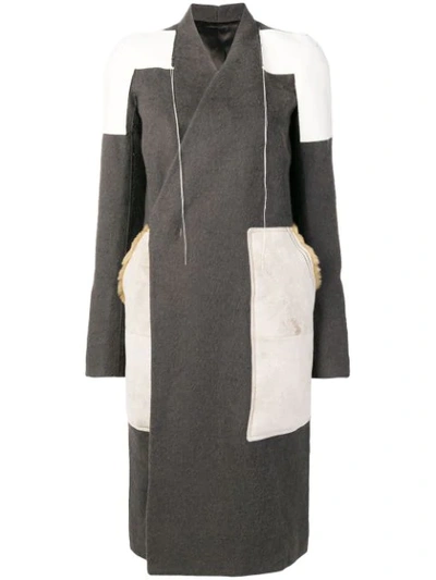 Rick Owens Patchwork Panelled Coat In Grey