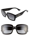 Dior Square Sunglasses W/ Oversized Logo Temples In Grey-black