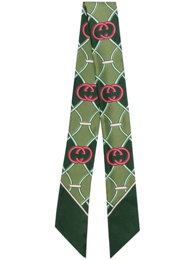 Gucci Green And Red Gg Logo Print Silk Scarf