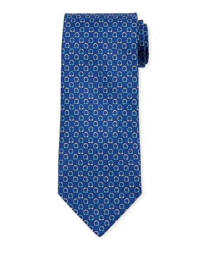 Ferragamo Good Gancini Classic Silk Tie In Blue/light Blue