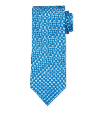 Ferragamo Gioco Gancini Silk Classic Tie In Light Blue