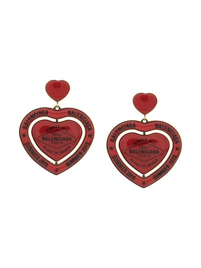 Balenciaga Heart Enamel Drop Earrings In Red