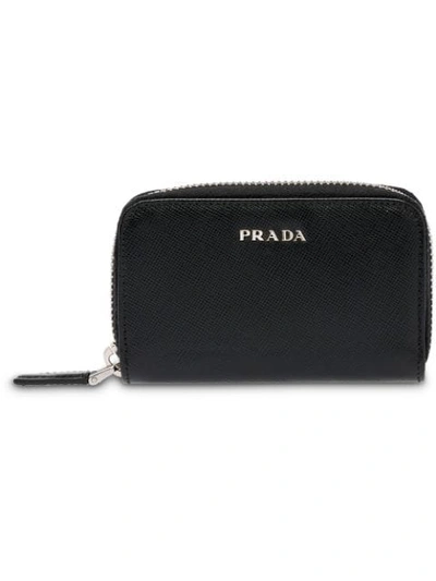 Prada Saffiano Leather Padlock Holder In Black