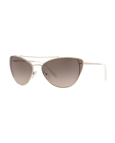 Prada Metal Cat-eye Sunglasses In Pale Gold/light Brown Grad Light Grey